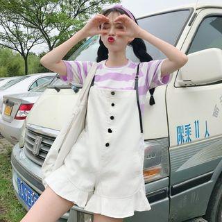 Striped Short-sleeve T-shirt / Strappy Jumper Shorts