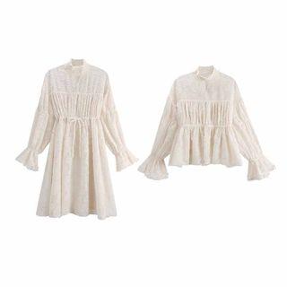 Trumpet Cuff Blouse / Long-sleeve A-line Dress