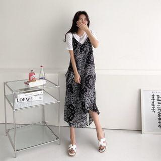 Frill-trim Paisley Print Pinafore Dress