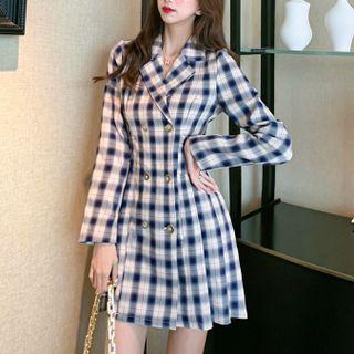 Double Breasted Plaid Mini A-line Blazer Dress