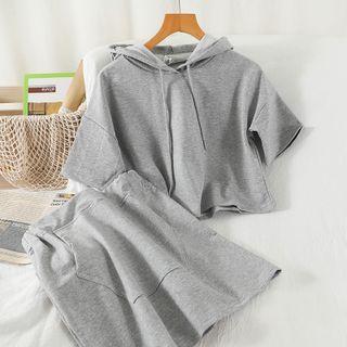 Set: Elbow-sleeve Hoodie + Mini A-line Skirt