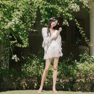 Set: Ruffle Trim Tankini + Cover-up Dress