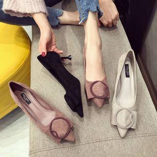 Buckled Kitten-heel Pointy-toe Pumps