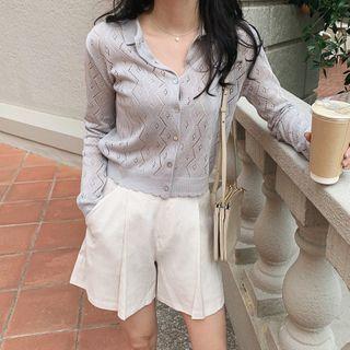 Long-sleeve Perforated Knit Cardigan