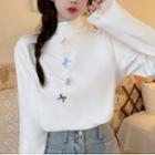 Mock-neck Bow T-shirt White - One Size