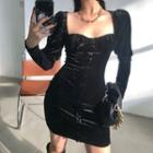 Long-sleeve Mini Bodycon Velvet Dress