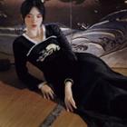 Embroidered Long-sleeve Hanfu Midi Dress