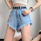 Set: Tassel Trim Denim Shorts + Belt