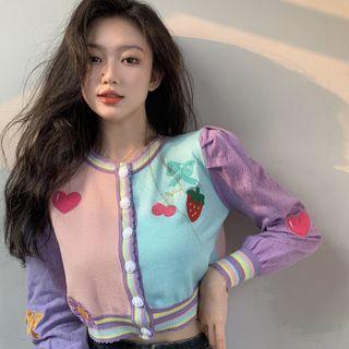 Lovely Embroidered Knit Jacket Pink & Purple - One Size