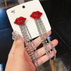 Rhinestone Lip Drop Earring A141 - Earring - 1 Pair - Silver - Tassel - Lip - One Size