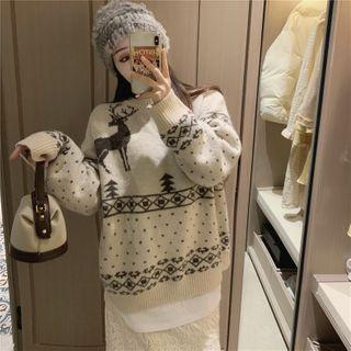Round-neck Deer Pattern Knit Top