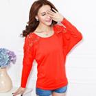 Crochet-shoulder Dolman-sleeve Top