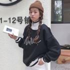 Lettering Mock-neck Pullover Black - One Size