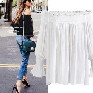 Off Shoulder 3/4-sleeve Chiffon Blouse