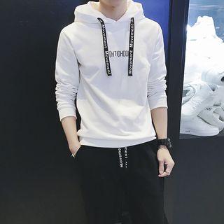 Set: Lettering Drawstring Hoodie + Drawstring Sweatpants