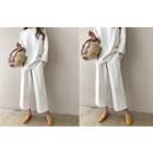 Set: 3/4-sleeve Slit-side Top + Band-waist Wide-leg Pants