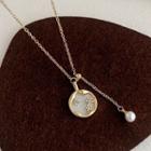 Flower Shell Disc Faux Pearl Pendant Necklace Pearl - Gold - One Size