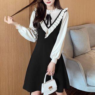 Two-tone Knit Mini A-line Dress