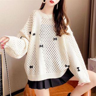 Ribbon Crochet Sweater White - One Size
