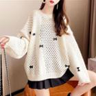 Ribbon Crochet Sweater White - One Size