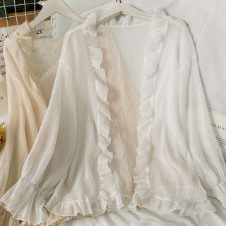 Open-front Ruffle-trim Loose Light Top