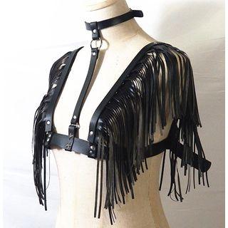 Fringed Faux Leather Choker Body Harness