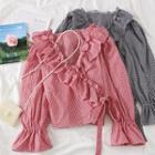 Ruffled-trim Checked Wrap Shirt