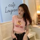 Printed Short-sleeve T-shirt / Wide Leg Jeans