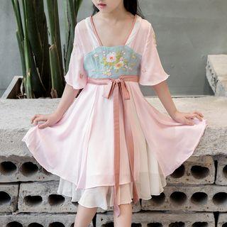 Family Matching Elbow-sleeve Embroidered A-line Dress