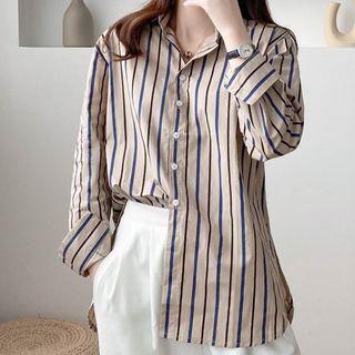 Long-sleeve Striped Shirt Striped - Khaki - One Size