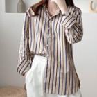 Long-sleeve Striped Shirt Striped - Khaki - One Size