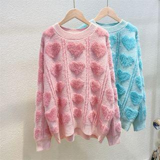 Heart Print Fluffy Sweater