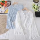 V-neck Mesh Ruched Long-sleeve Cardigan