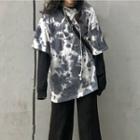 Wide Tie-dye Short-sleeve Top As Shown In Figure - One Size