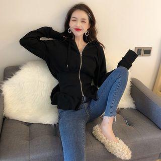 Plain Ruffle-trim Long-sleeve Hoodie