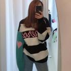 Long-sleeve Color Block Embroidered Sweater As Shown In Figure - One Size