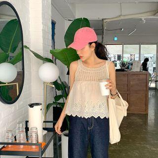Eyelet-lace Sleeveless Knit Top