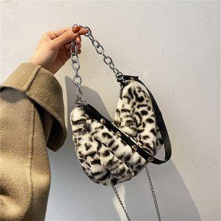 Fluffy Animal Print Chain Crossbody Bag