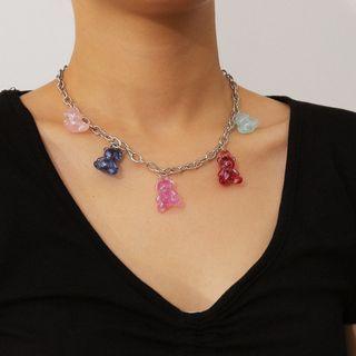 Acrylic Bear Necklace 1 Pc - 3016 - White Gold - One Size