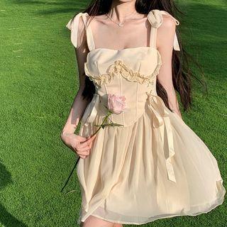 Spaghetti Strap Frill Trim Corset Dress