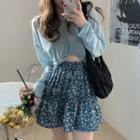 Thin Long-sleeve T-shirt / Floral Skirt