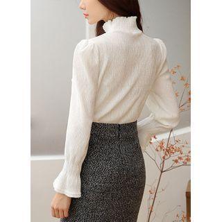 High-neck Smocked Velvet Top