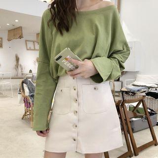 Plain Long-sleeve T-shirt / A-line Skirt / Set