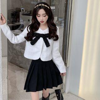 Tweed Jacket / Mini A-line Pleated Skirt