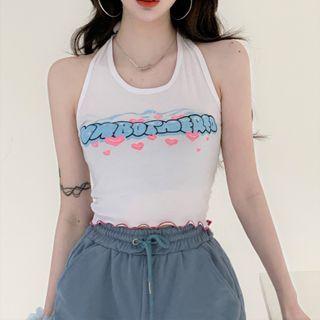 Lettering Tank Top Blue Lettering - White - One Size