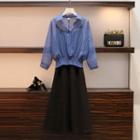 Set: Spaghetti Strap A-line Midi Dress + Cropped Shirt