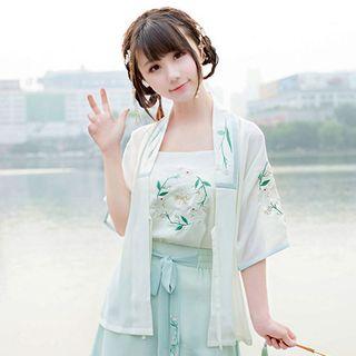 Hanfu Set: Elbow-sleeve Top + Shorts + Camisole Top