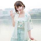 Hanfu Set: Elbow-sleeve Top + Shorts + Camisole Top