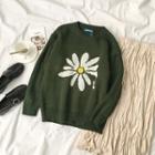 Flower Jacquard Sweater Green - One Size