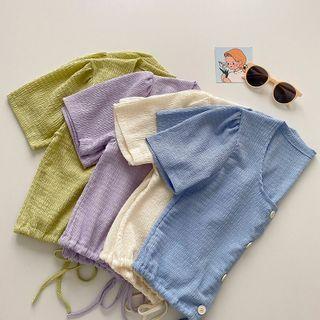 Short-sleeve Button-up Drawstring Blouse